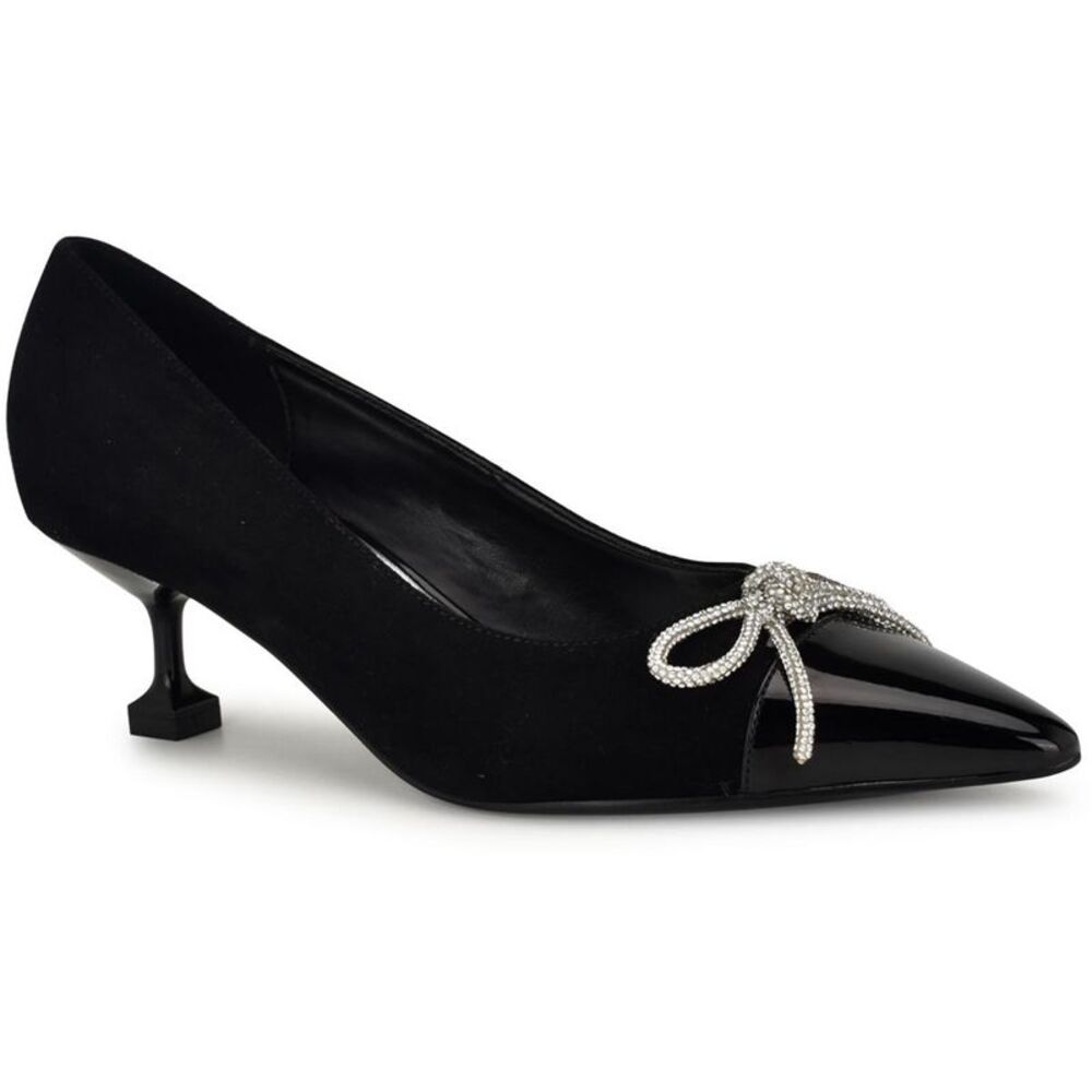 Nine West Womens Black Bow Leather Kitten Heels New